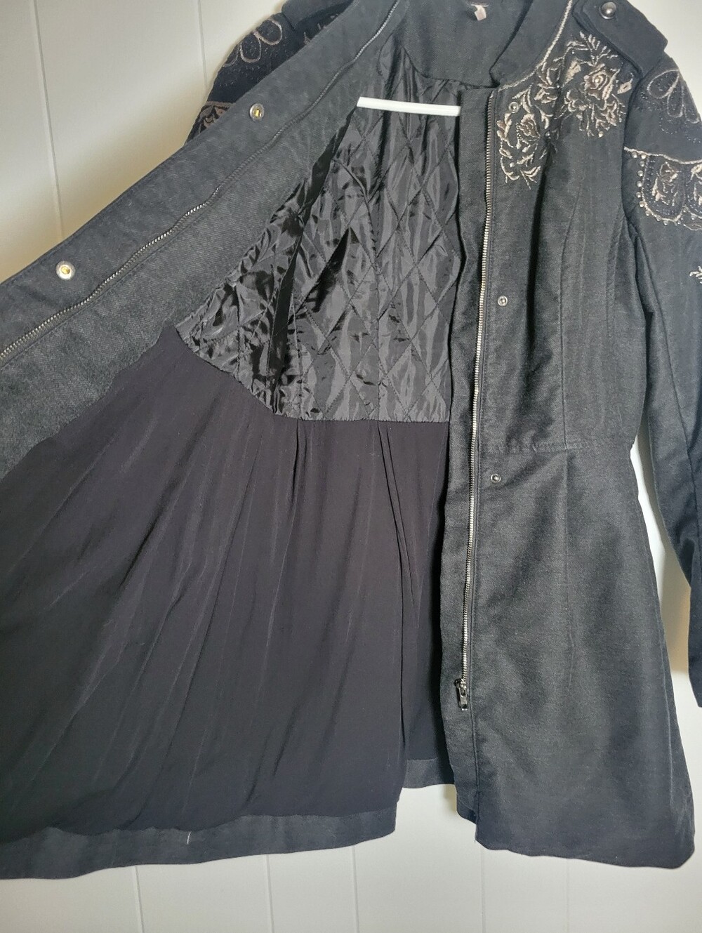 Free People Sergeant Coat Embroidered Charcoal Gray Military Zip Button Jacket 4 - Picture 13 of 16